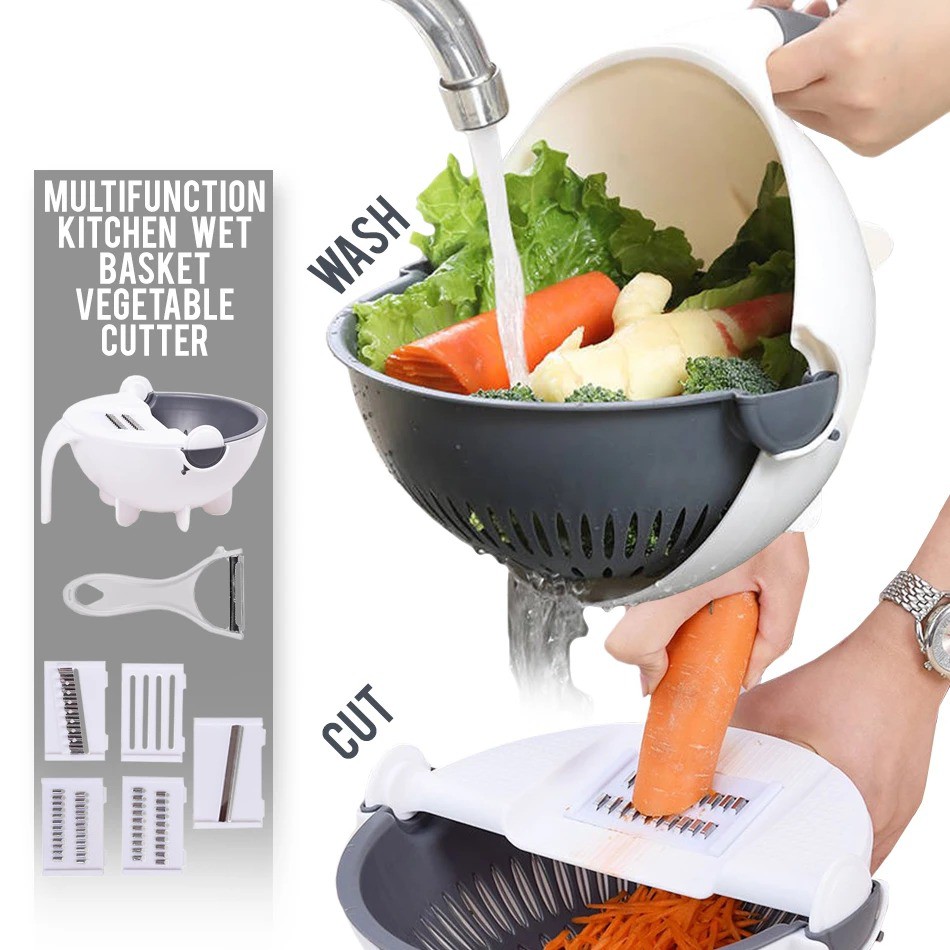 Multifunction Kitchen Wet Basket Vegetable Cutter With Drain Basket