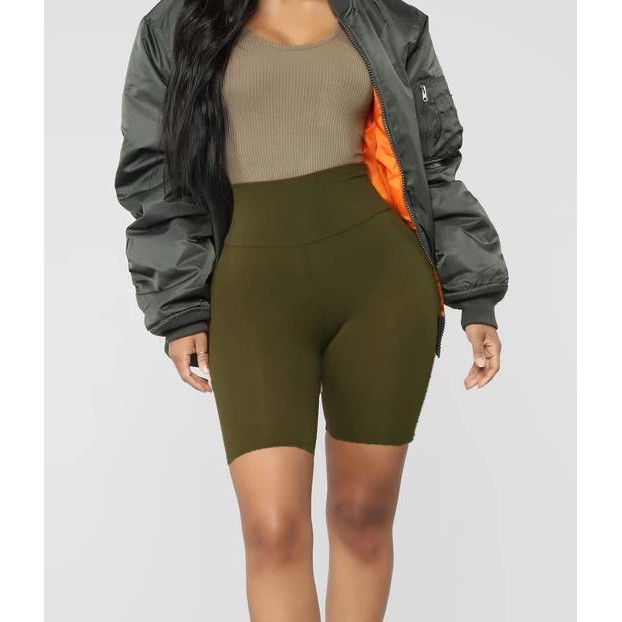army green biker shorts