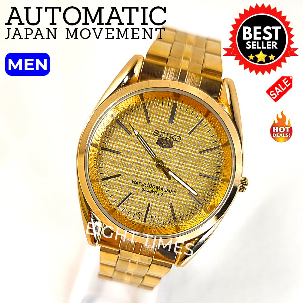 Seiko water 100m resist GOLD DIAL automatic 23 jewels MEN WATCH (gold) |  Shopee Philippines
