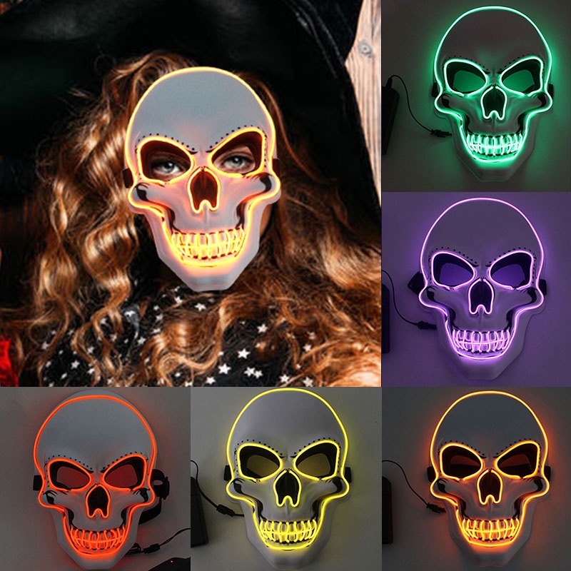 Glowing Skull Mask New Party Halloween Horror Ghost Death Skeleton LED ...