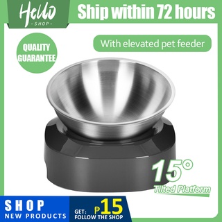 Raised Cat Bowl for Pet Small Dogs Food Water 15° Tilted Elevated Stand，Stainless Steel Bowls SH042