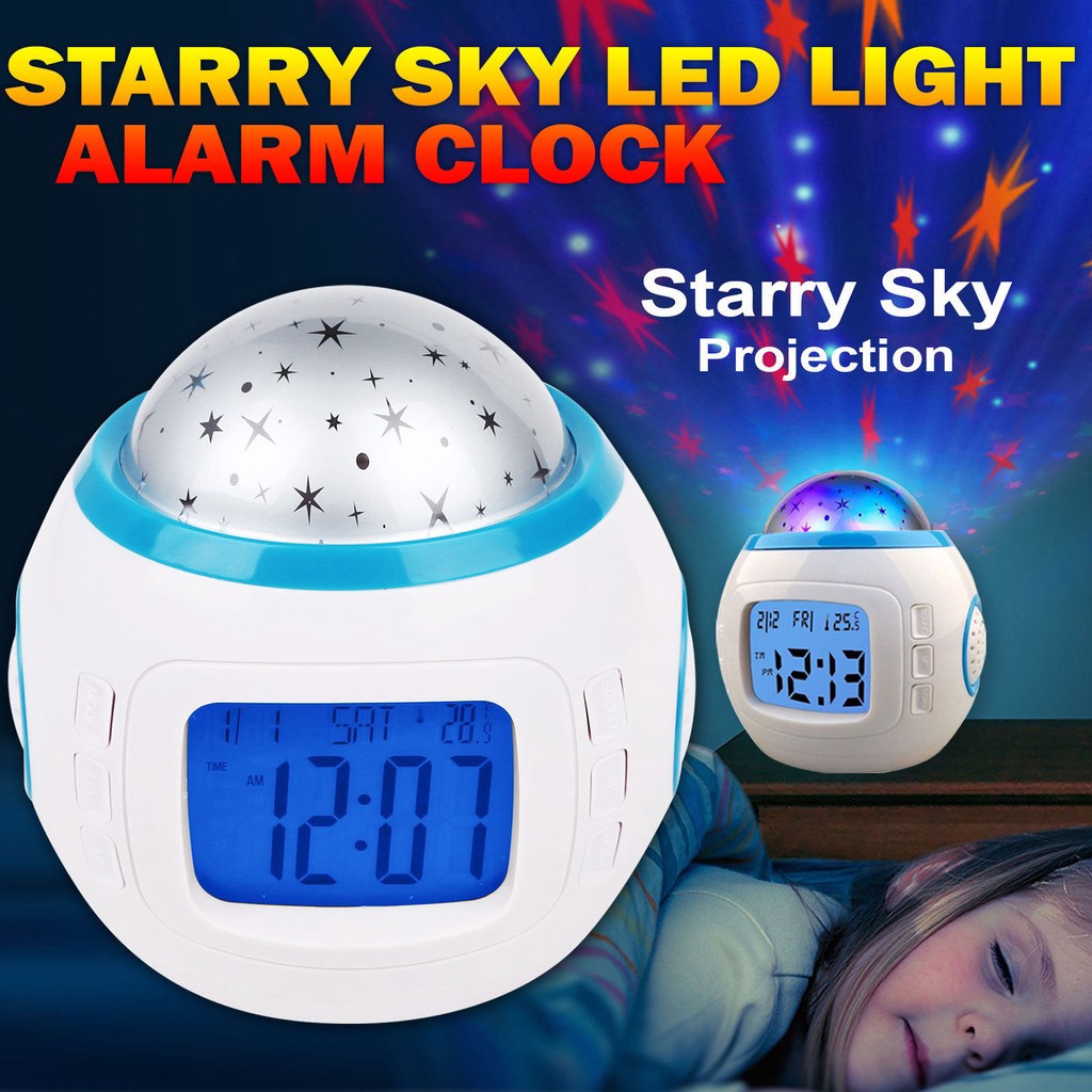 LED Music Digital Alarm Clock Projection Star Sky Calendar+Time