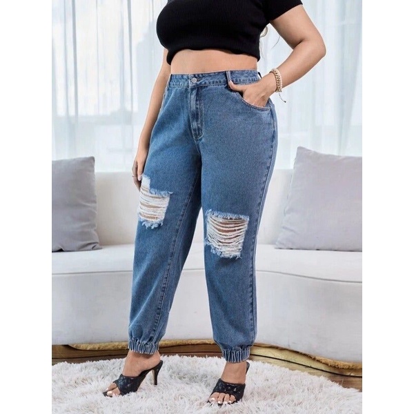 plus size high waisted ripped jeans