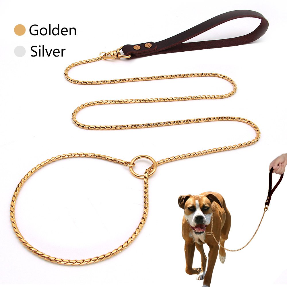 2in1 Dog Chain Collar Leash 304 Stainless Steel Dog Metal Collar Choke Silver Gold Pet Lead Rope Wit Shopee Philippines