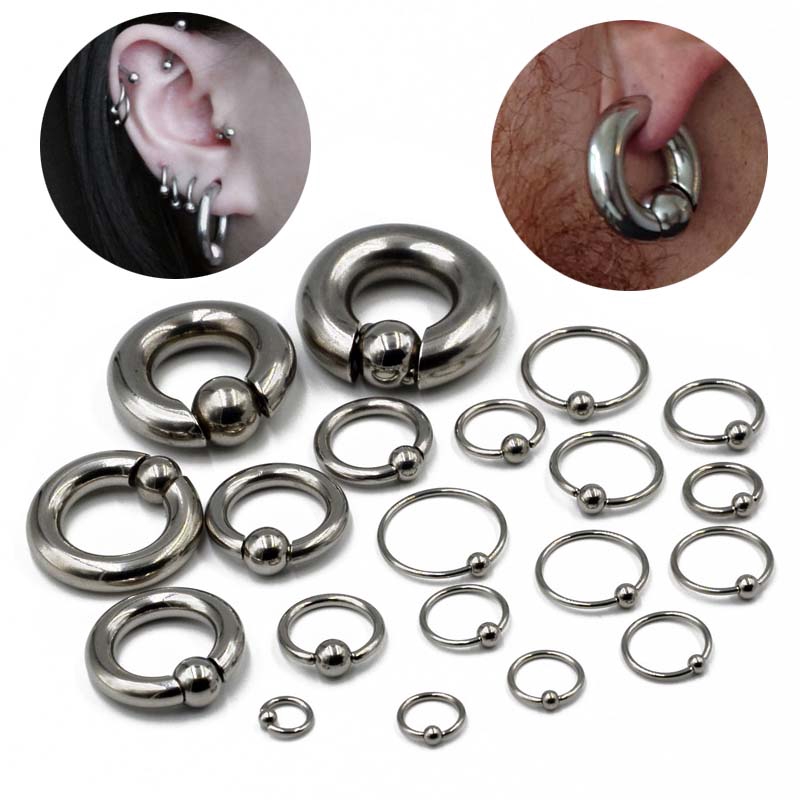 1piece Captive Bead Ring Earrings Stainless Steel Lobe Piercing Unisex