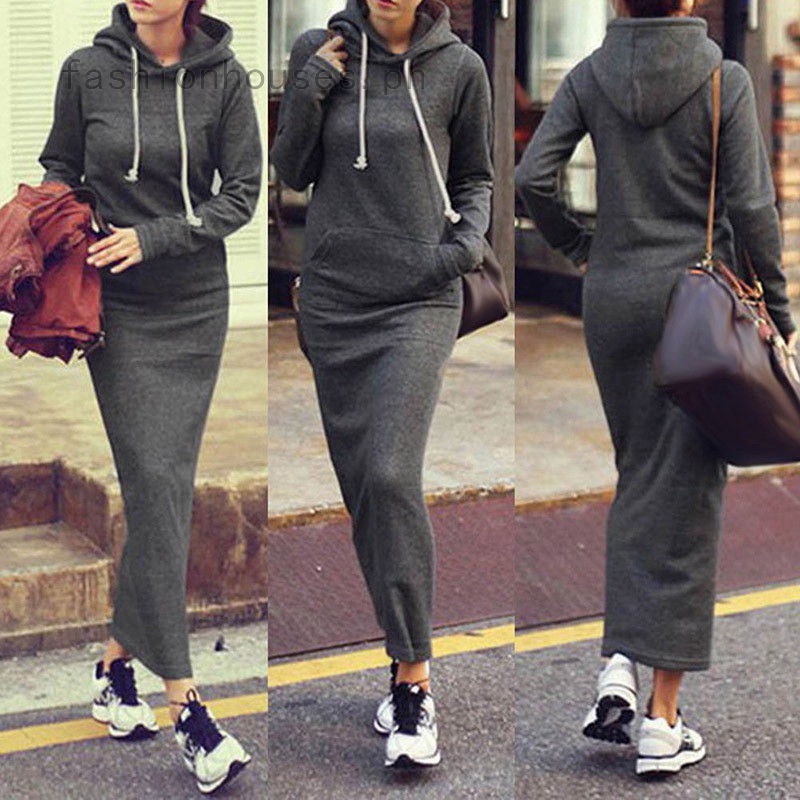 hooded maxi sweatshirt dress