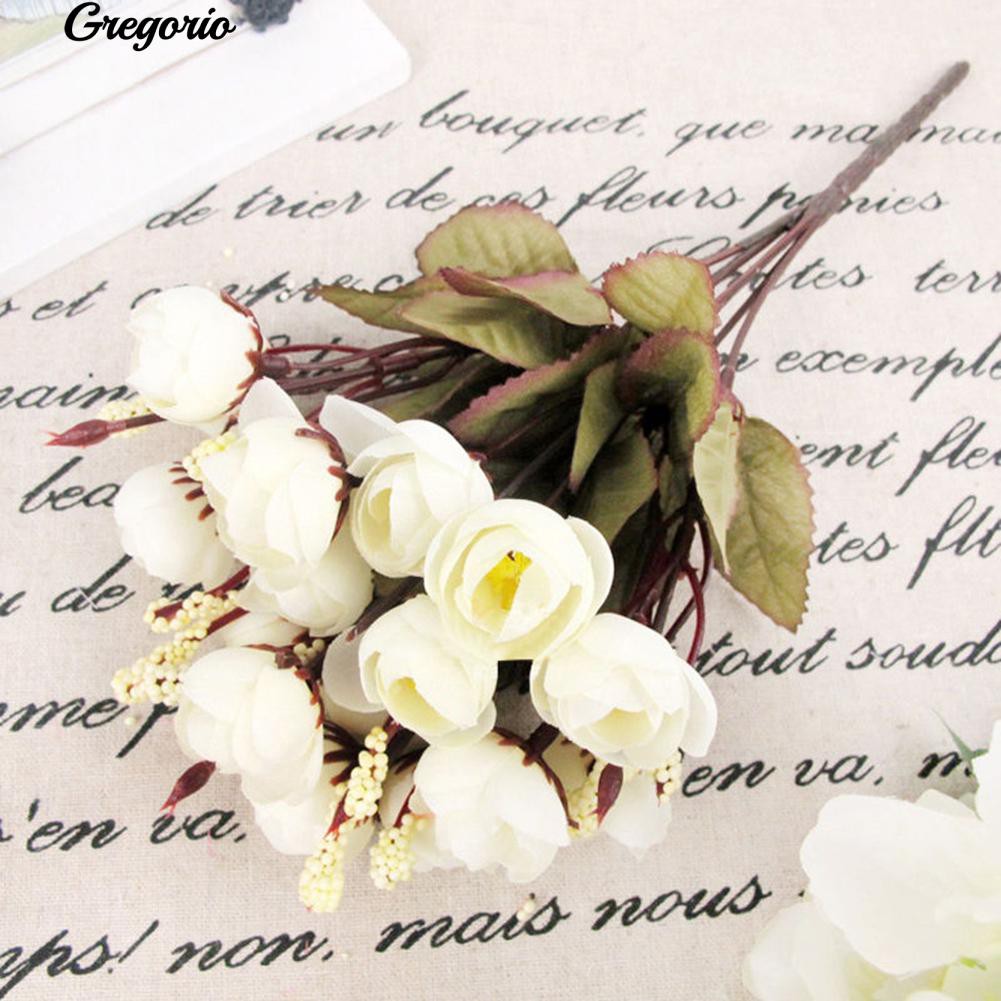 COD!Gregorio 1Pc 15 Heads Artificial Rose Silk Flower Camellia Peony Bouquet Party Room Decor