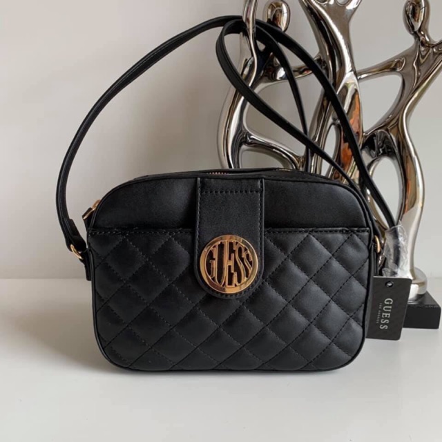 Guess sling bag black with GUESS LOGO gold embelishment | Shopee ...