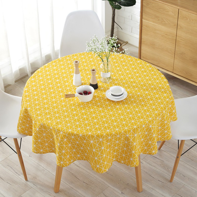 yellow and grey tablecloth