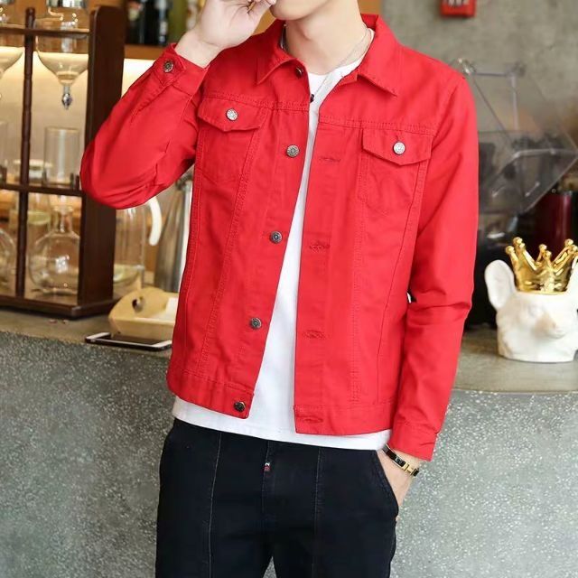 buy red denim jacket