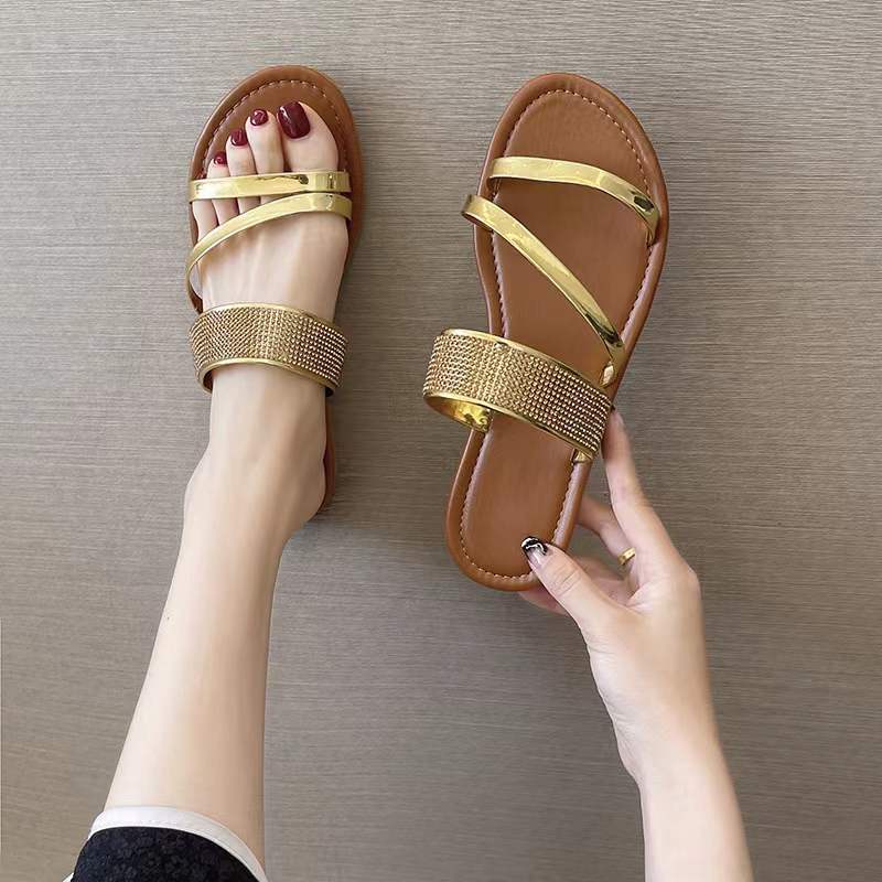 Shoe Zone NEW Crystal Strap Korean Fashion Flat Sandals For Women High