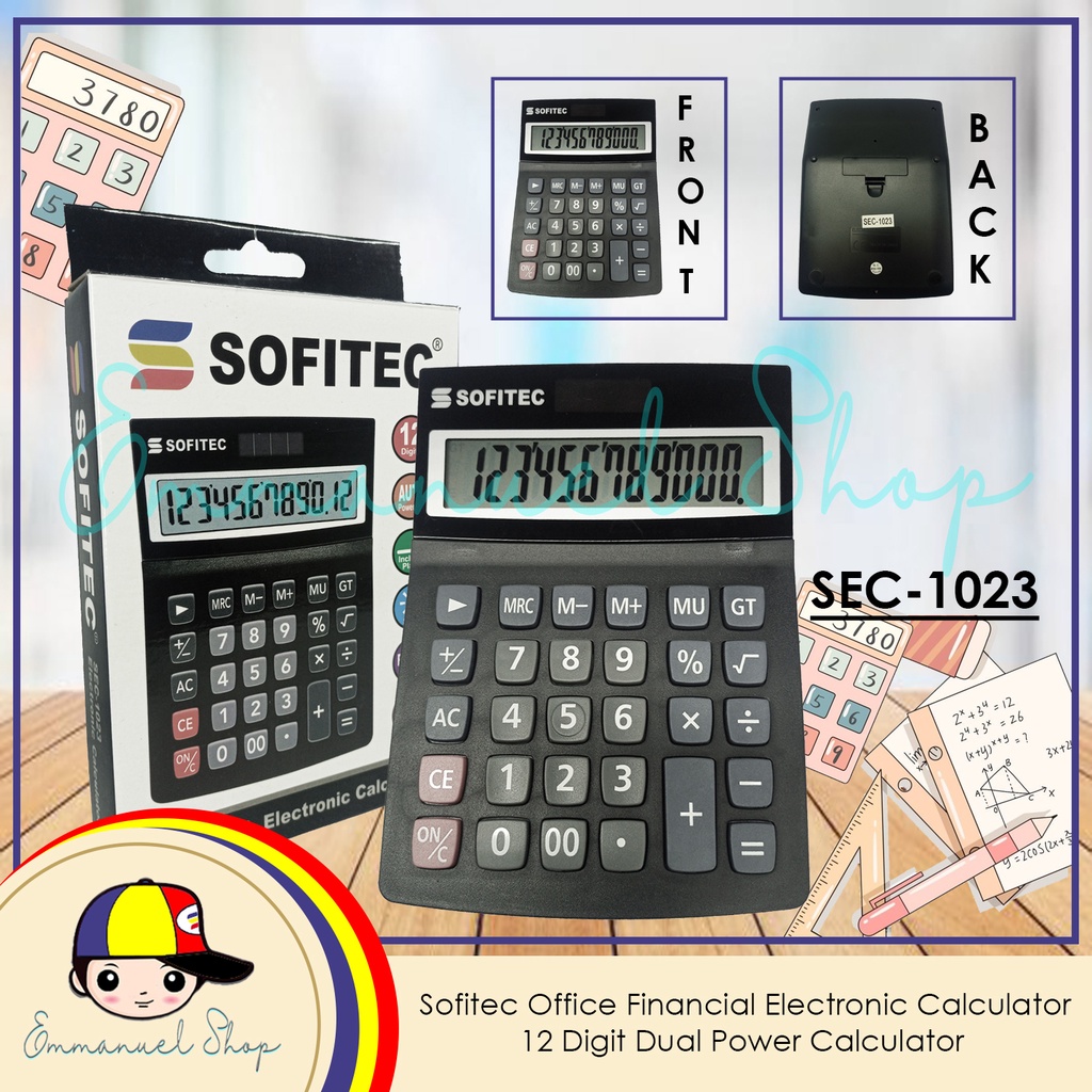 Black Electronic Calculator w/ Free AA Battery Solar Office Calculator