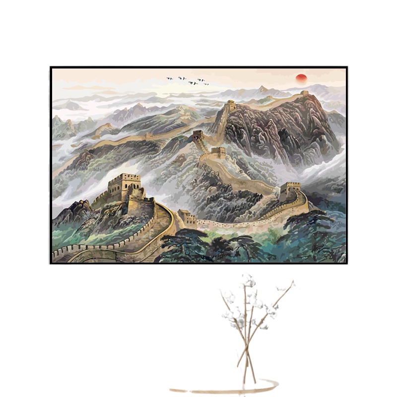 ๑Margin color diy digital oil painting, the Great Wall of China, Chinese style, landscape, hand-pai