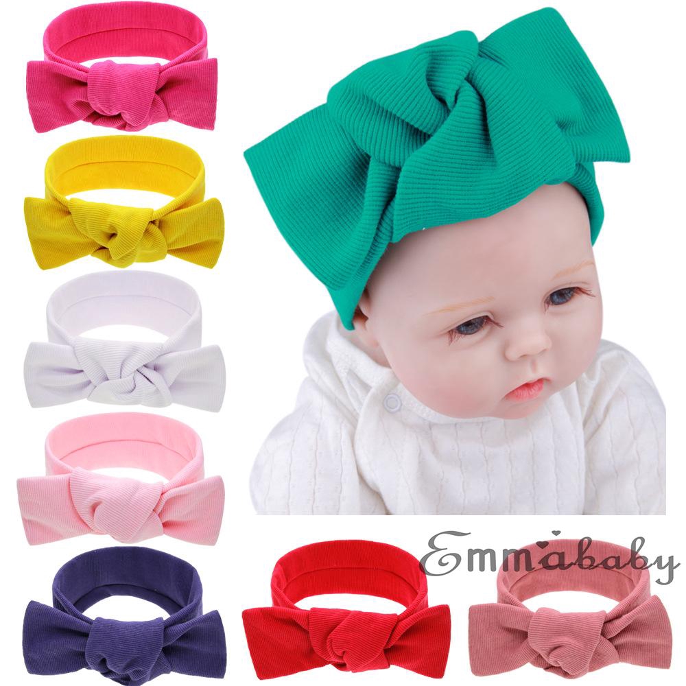 ♪EmmHeadband Baby Big Bow Rabbit Ears Solid Color Elastic Force Super