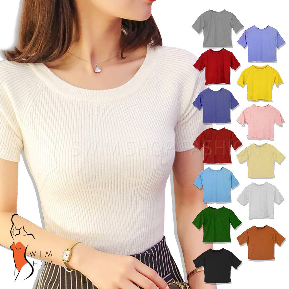 SS Korean Basic Blouse Top Women Short Sleeve Tops Fits Small to Semi-Large #9