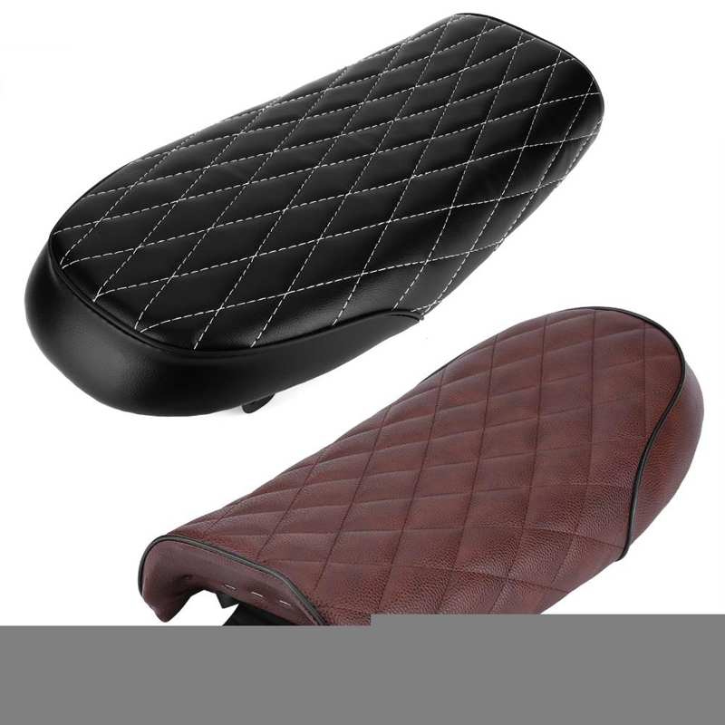 Black Motorcycle Seat PU Waterproof Leather Solo Vintage Cafe Racer Seat Flat Saddle Cushion for CG125 GN CG CB400SS 