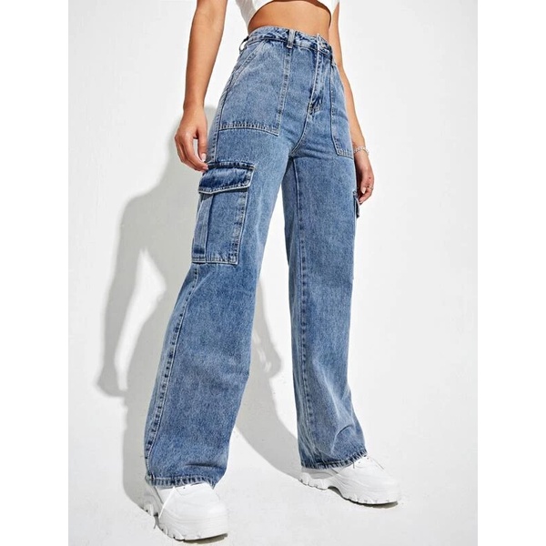 Nantes High Waisted Flap Pocket Cargo Jeans | Shopee Philippines