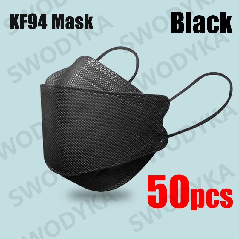 50pcs Kf94 Face Mask 4 Layer Nonwoven Protection Filter 3d Anti Black