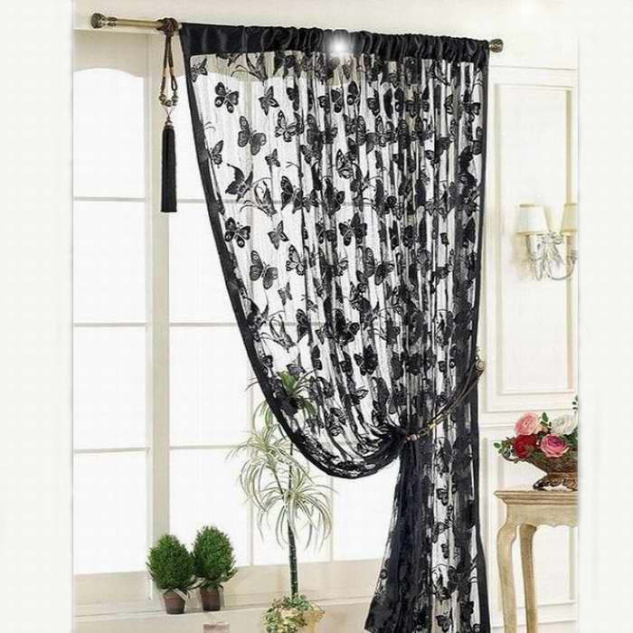 Door Curtain Window Room Black Lace, Striped Door Curtain