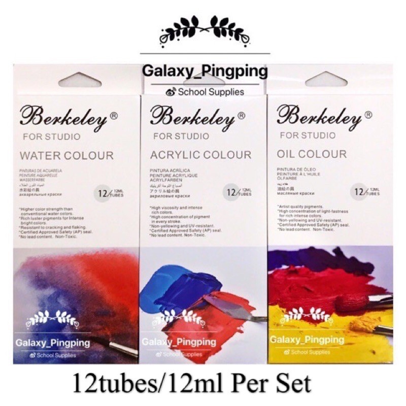 Berkeley Acrylic / Watercolour / Oil Colour Paint Set (12 tubes/12ml