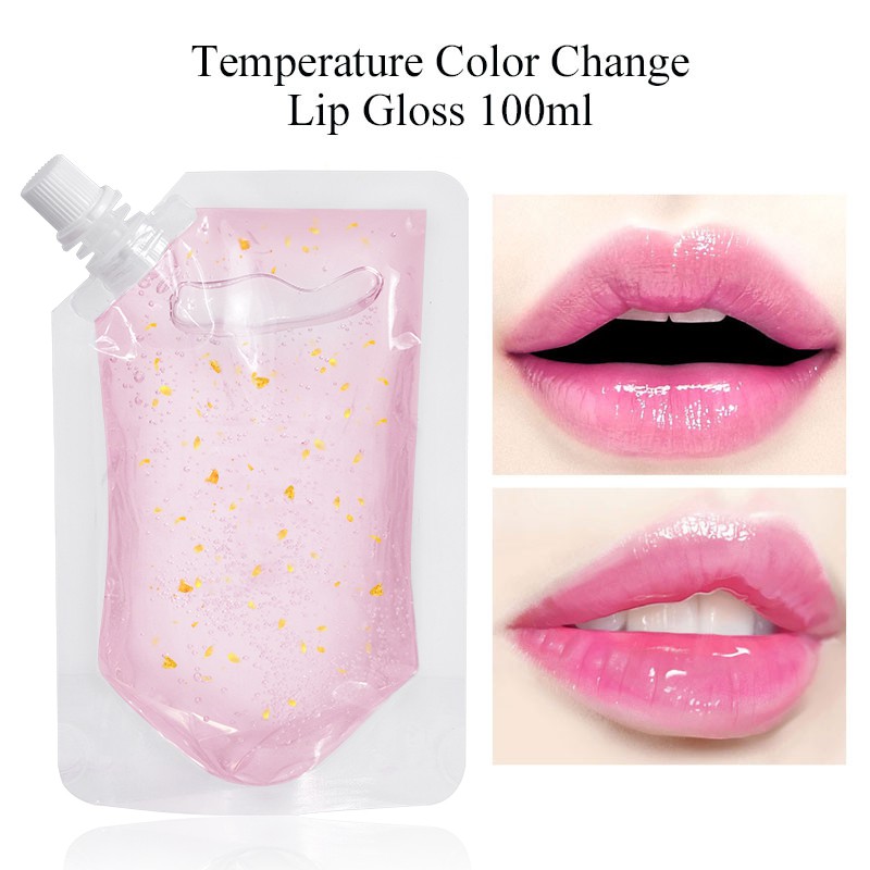 Ibcccndc Color Change Lip Gloss with Gold Foil Moisturizing DIY Clear Lip Gloss Base Gel 100ml