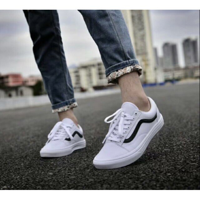 all white vans old skool leather