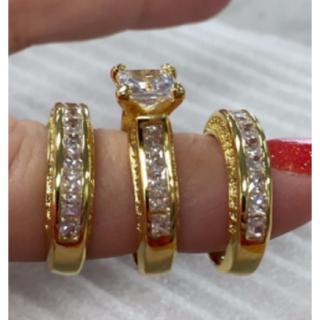 Gold Filling 20CT Precious Princess Cut Topaz CZ Stone Cocktail Wedding Ring Set