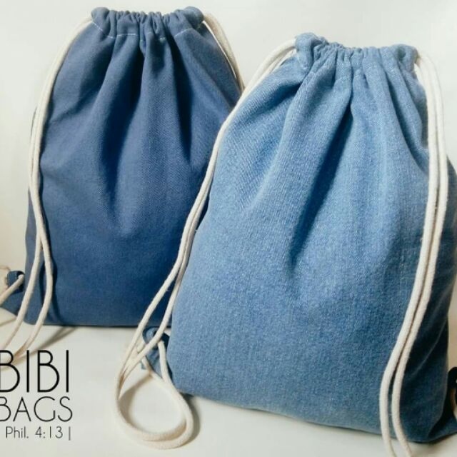 denim drawstring backpack