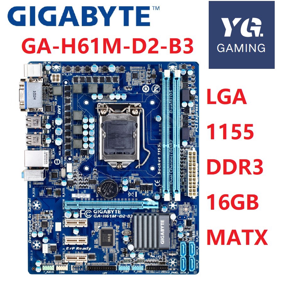 GIGABYTE GA-H61M-D2-B3 Desktop Motherboard H61 Socket LGA 1155 i3 i5 i7 ...