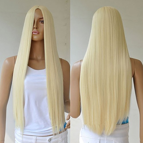 Women S Long Straight Full Wig Hair Blonde Synthetic No Bangs