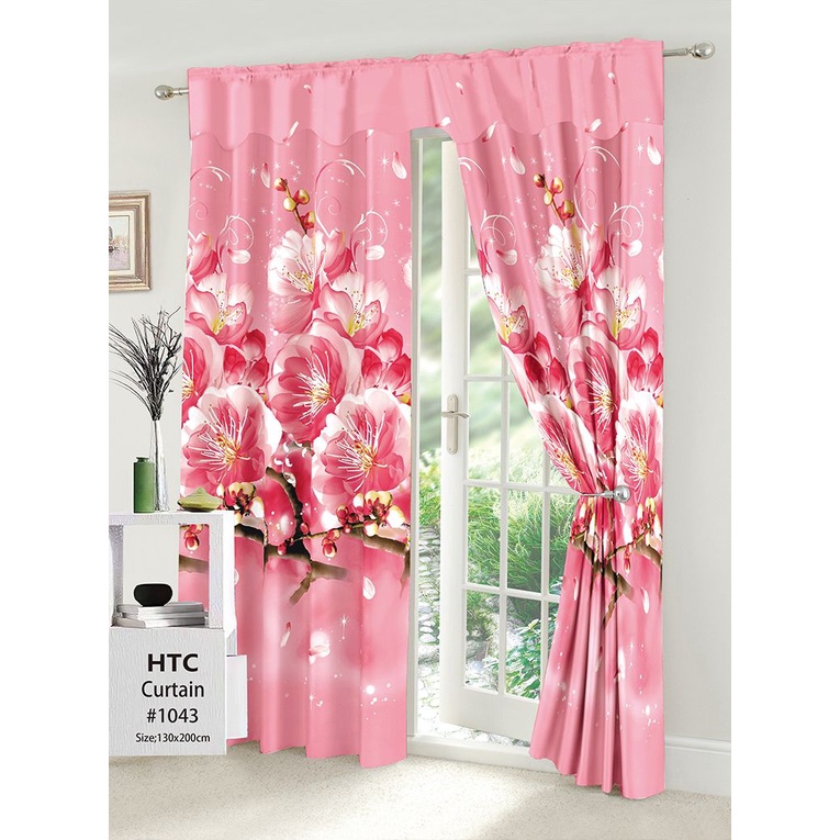 Sales 3D Pink Flower Curtain Fresh Bedroom Windows Curtains No Ring 1pc 130cm*200cm Shopee