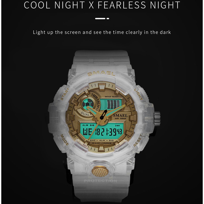 Smael 8023 Sport Watch Men's Waterproof Top Brand Digital Quality Plastic Band Dual Display Wristwatch