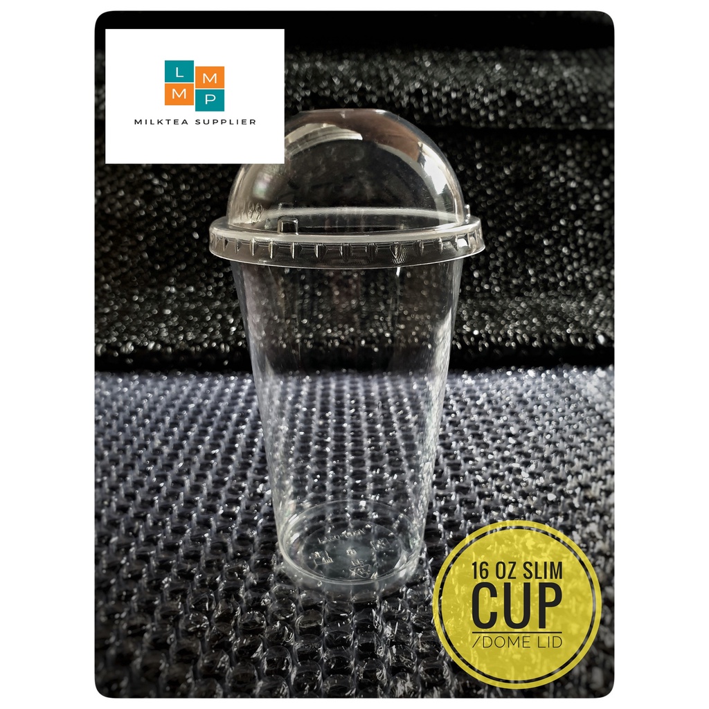 Plastic Cups Milk Tea Cups 16oz Slim Cup With Dome Lids Cups 90mm 50 Pcs Lmmp Milktea 8133