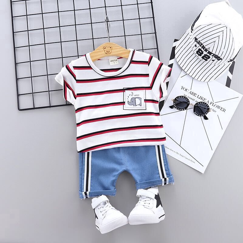 Fashion Boys Clothing Set Summer Stripe Short Sleeve Jeans Cartoon Cotton Kid Boy Clothes Shopee Philippines - sweetfair roblox