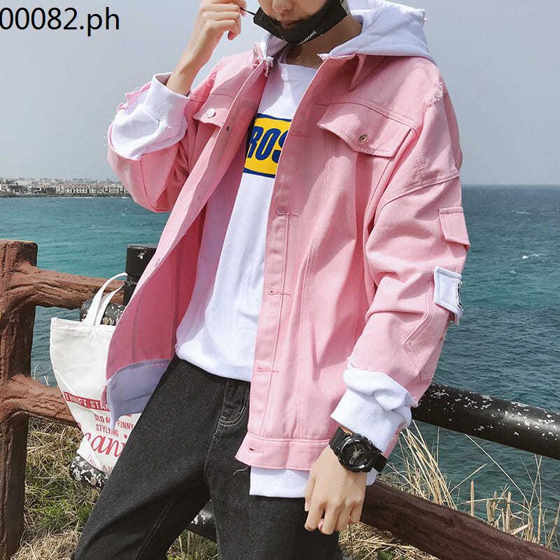 ins Super Hot Pink Stitching Denim Jacket Male Korean Version Trendy  Student Spring Autumn Handsome Versatile | Shopee Philippines