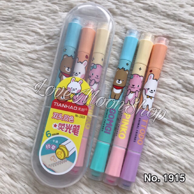 loweyuiroy Highlighter 3 Pieces School Supplies Creative Cute Colorful Kawaii Stamp Highlighter Marker Pen 