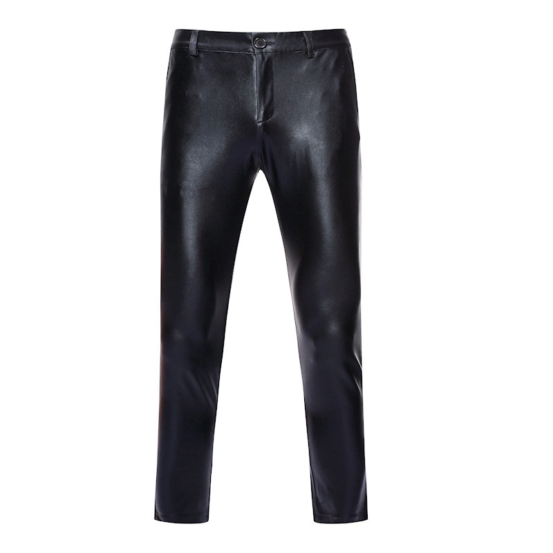 Black Coated Metallic Motorcycle Pu Faux Leather Pants Men 2022 Brand Hip Hop Trousers Men Dj 9834