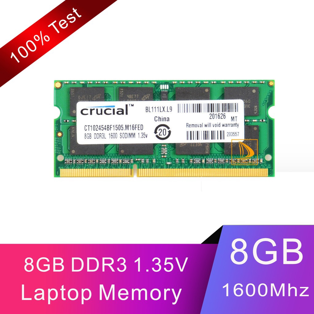 Crucial 8GB 2Rx8 PC3L-12800S DDR3L 1600Mhz 1.35V SODIMM RAM Laptop CL11 Memory Intel | Shopee