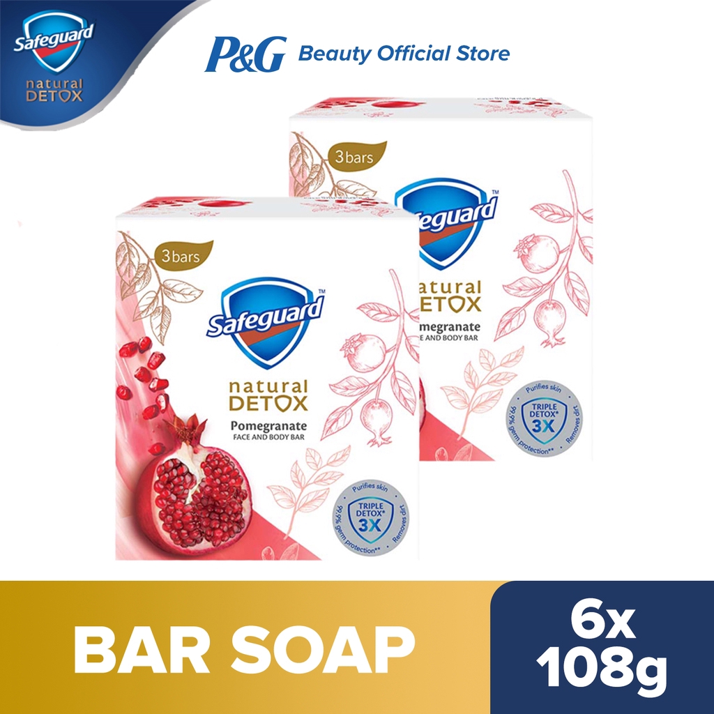 Safeguard Detox Face and Body Bar Soap Pomegranate 108gx3 Set of 2