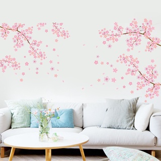 2 Pcs Pink Cherry Blossom Wall Stickers / Beautiful Flower Tree Branch Art Decals DIY Sofa Background Room Decor #5