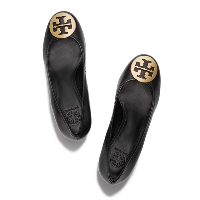 tory burch black wedge heels