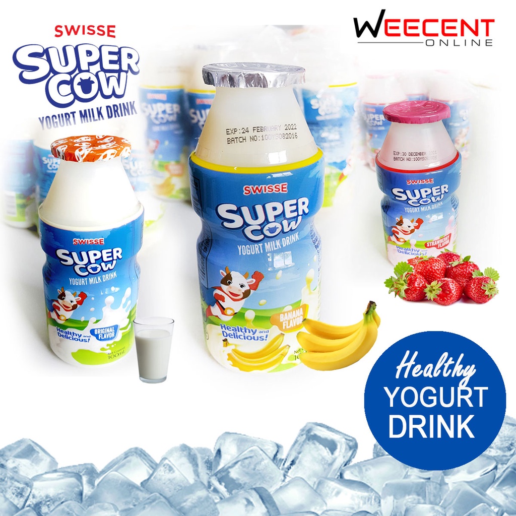 SWISSE SUPERCOW YOGURT DRINKMILK/STRAWBERRY/BANANA 6x100ML Shopee