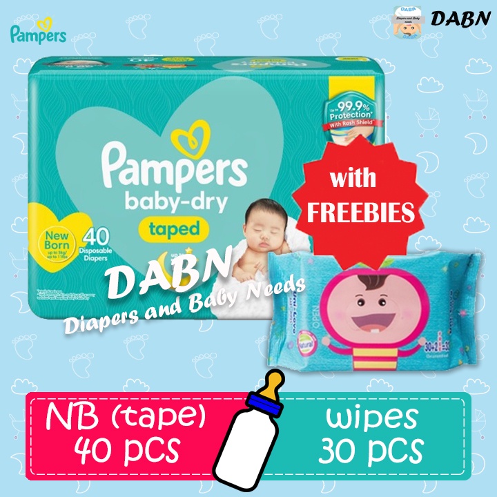 pampers newborn 40s with wipes 30pcs( brands depends on availability