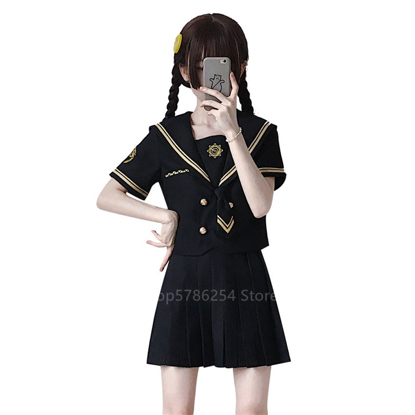 Japanese School Uniform Sailor Shirt Skirt Set Bad Girl Doll Black Gothic  Solid Color Pleated JK Su0 | Shopee Philippines