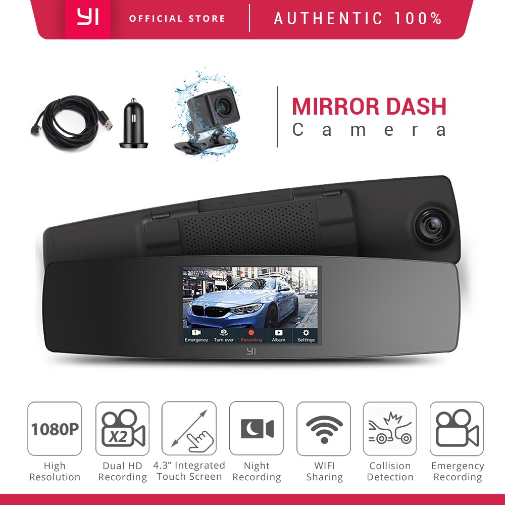YI Mirror Dash Cam Dual Dashboard Camera Recorder Touch Screen Front