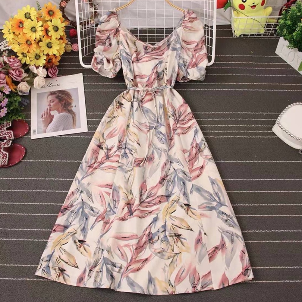 Summer dress for women casual korean lady formal dress for women floral short sleeve midi