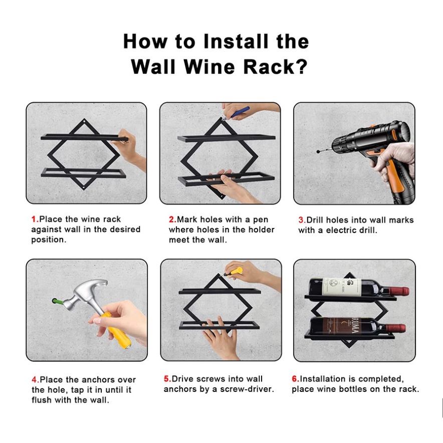 【COD】Wall Mounted Iron Wine Rack Bottle Champagne Glass Holder Shelves Bar Fashion Creative Simple
