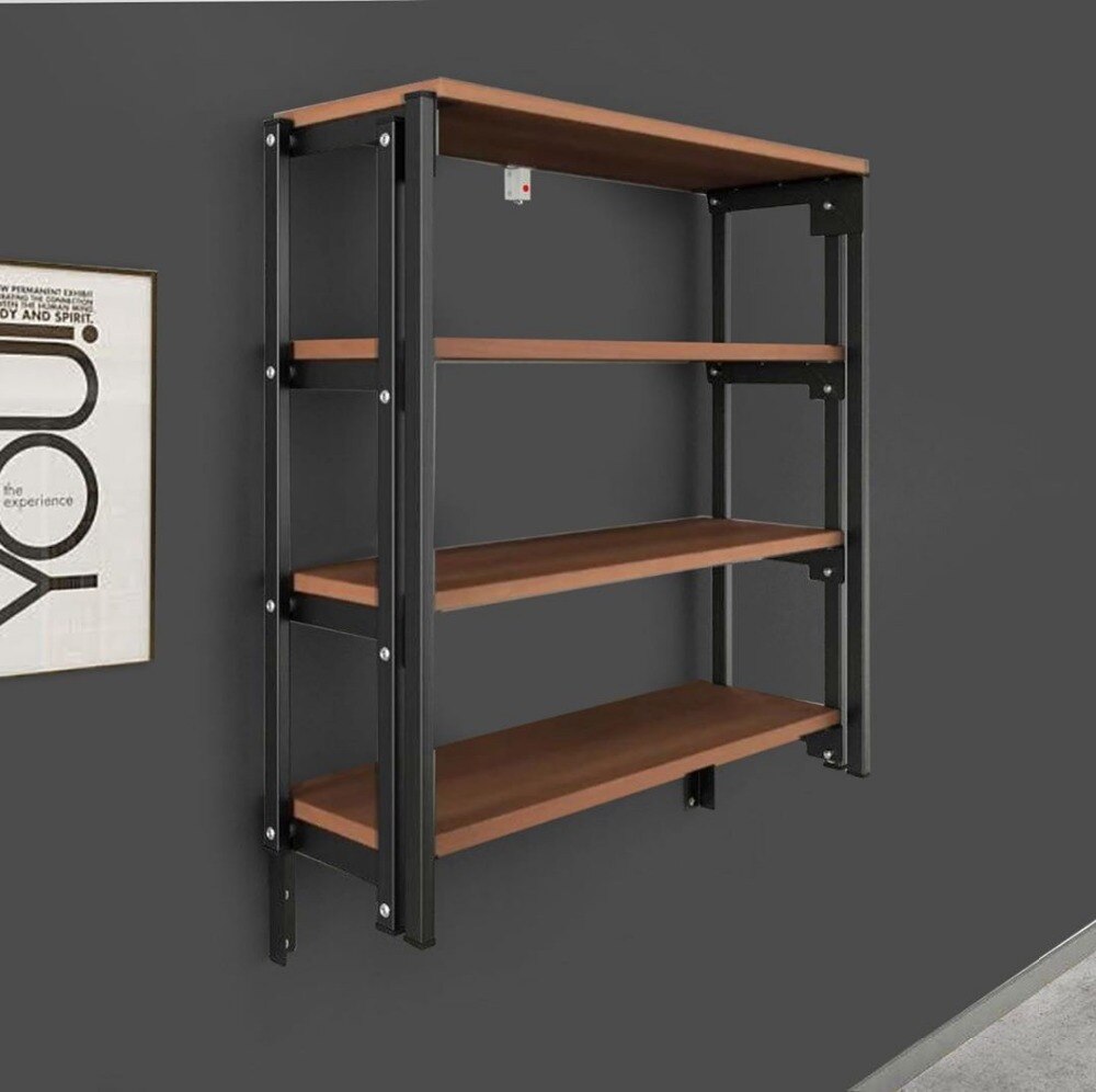 Multi Purpose Foldable Table And Shelf, Multi Tier Bookcase With Fold Down Desk