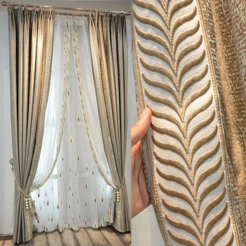 Luxury Curtains for Living Room Rice Grain Jacquard Shading Simulation Silk  Curtain Finished Custom | Shopee Philippines