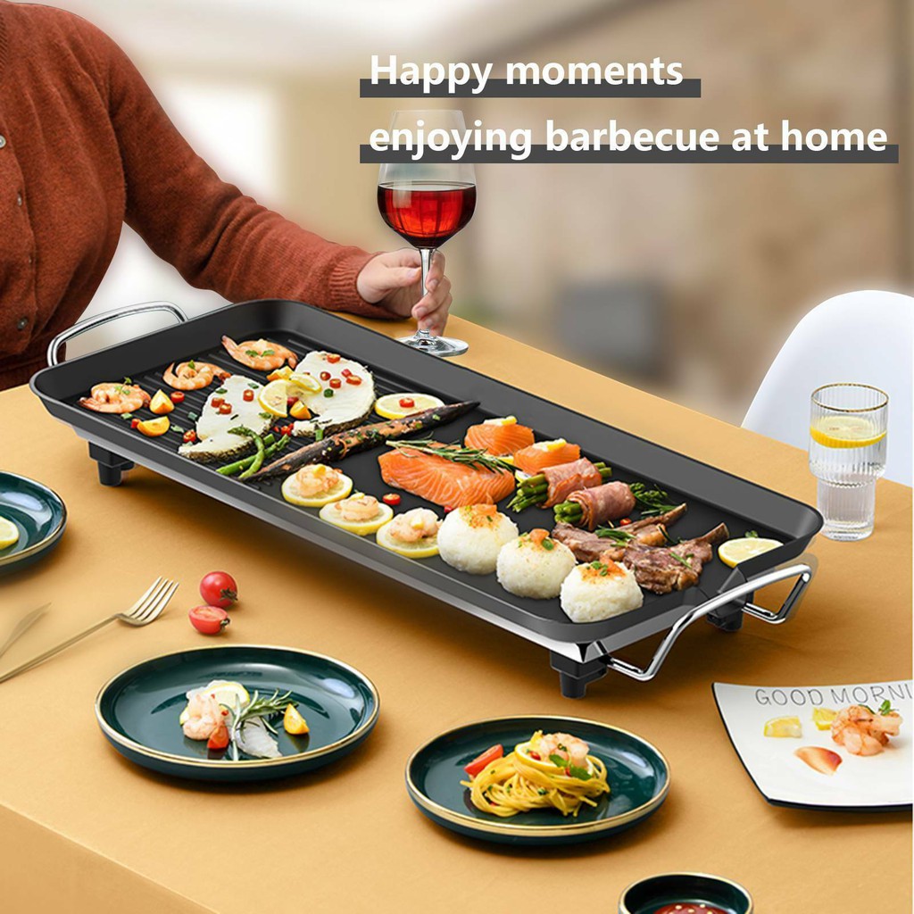 Korean Electric Grill BBQ Pan Non Stick Barbecue Roast Smokeless